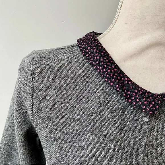 LOFT Gray Sweatshirt Sweater Peter Pan Collar Layered Hem Work Top XS - Picture 3 of 13